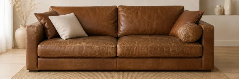 Canapé en cuir avant rénovation avec les produits Alta Cuir